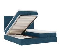 mtlskopl Ottoman - Telaio letto 160 x 200 cm, in velluto blu scuro con materassi e topper idraulico, design moderno per camera da letto, camera degli ospiti, camera dei ragazzi
