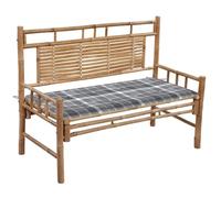 mtlskopl Panchina da giardino con cuscino, 120 cm, in bambù, design moderno, materiale robusto per uso esterno, comodo panchina da pranzo anche per balcone o corridoio
