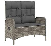 mtlskopl Panchina da giardino con funzione reclinabile, 107 cm, in polyrattan, grigio, con cuscino, schienale regolabile, robusta treccia e telaio in acciaio, per terrazza, balcone e zona giorno