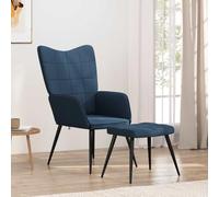 mtlskopl Poltrona relax con sgabello blu tessuto design quadrato 61 x 70 x 96,5 cm imbottito telaio in acciaio gambe in legno salvaspazio per soggiorno camera da letto ufficio balcone