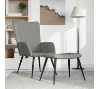 mtlskopl Poltrona relax con sgabello, grigio chiaro, in velluto, 61 x 70 x 96,5 cm, compatta, per soggiorno e camera da letto, struttura in acciaio, ergonomica, salvaspazio, confortevole