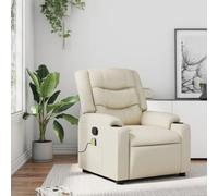 mtlskopl Poltrona relax crema 77 x 93 x 99 cm ecopelle con massaggio a 6 punti e supporto per bevande, schienale regolabile fino a 135° per soggiorno, camera da letto, ufficio