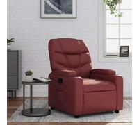 mtlskopl Poltrona relax in ecopelle rosso vino, 74 x 89 x 100 cm, con funzione sdraio, braccioli, porta bevande, soggiorno, camera da letto, balcone, ufficio