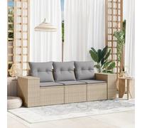 mtlskopl Sala da giardino beige, 55 x 62 x 69 cm, in polyrattan, resistente alle intemperie, con cuscino grigio, impilabile e modulare per piccoli balconi, terrazzi, giardini d'inverno