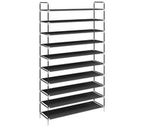 mtlskopl Scarpiera nera 100 x 29,5 x 170 cm con 10 ripiani, metallo e tessuto non tessuto, salvaspazio, per corridoio, camera da letto e guardaroba, facile da montare