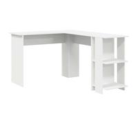 mtlskopl Scrivania angolare bianca, 140 x 113,5 x 75 cm, in legno con 2 ripiani, moderna scrivania per computer, salvaspazio, per casa, ufficio e camera dei ragazzi