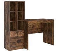 mtlskopl Scrivania con scaffale, 2 pezzi, rovere affumicato | Elegante combinazione di tavolo da lavoro e ripiano alto per l'ufficio domestico o lo studio con ampio spazio di