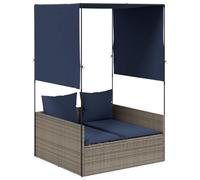 mtlskopl Sdraio doppio con tetto e tende, lettino da giardino in polyrattan con comode imbottiture, mobili da giardino per terrazza, grigio/blu navy, 118 x 110 x 187 cm