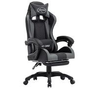 mtlskopl Sedia da gaming con poggiapiedi, sedia da ufficio ergonomica in ecopelle, con cuscino per testa e vita, per gaming e lavoro, girevole a 360°, portata fino a 110 kg, grigio nero