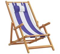 mtlskopl Sedia da spiaggia pieghevole, blu e bianco, in legno di eucalipto massiccio, 61 x 127 x 95 cm, regolabile, con cuscino per giardino, terrazza, balcone, design moderno e robustezza per
