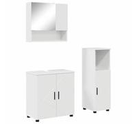 mtlskopl Set da bagno da 3 pezzi, bianco lucido, 61 x 35 x 64 cm, con mobiletto a specchio, per piccoli bagni, WC degli ospiti