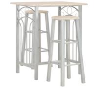 mtlskopl Set da bar 3 pezzi con tavolo e 2 sgabelli da bar, legno e acciaio | Set da bistrò salvaspazio per cucina e balcone, con sgabelli riposti sotto il tavolo e comodi poggiapiedi.