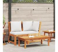 mtlskopl Set da giardino in legno di acacia, 3 pezzi, con cuscino crema, 100 x 50 x 33 cm, per balcone, terrazza, giardino d'inverno