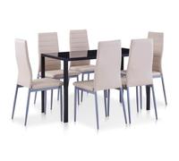 mtlskopl Set da pranzo da 7 pezzi, tavolo da pranzo, 120 x 60 cm, con 6 | Set compatto per sala da pranzo e cucina con piano in vetro facile da pulire e sei sedie imbottite in similpelle.