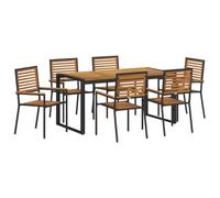 mtlskopl Set da pranzo da giardino, 7 pezzi, nero, marrone, in rattan sintetico, 160 x 80 cm, design moderno, materiale robusto per uso esterno, comodi braccioli per giardino, terrazza, balcone e