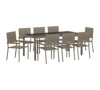 mtlskopl Set da pranzo da giardino, 9 pezzi, 190 x 90 cm, in rattan sintetico, colore grigio, design moderno, materiale robusto per terrazza, balcone e giardino, per famiglie e amici