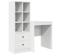 mtlskopl Set da scrivania da 2 pezzi con scaffale e cassetti, colore bianco | Combinazione salvaspazio di tavolo da lavoro e scaffale alto per lo studio o l'ufficio in casa.