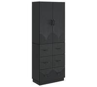 mtlskopl Set di 2 armadi neri moderni in legno con 3 cassetti e 2 ante scorrevoli, credenza per soggiorno e ufficio, 66 x 34,5 x 87 cm