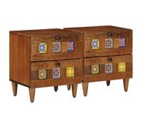 mtlskopl Set di 2 comodini in legno di mango massiccio, comodino rustico con 2 cassetti per più spazio, tavolino marrone per camera da letto, 40 x 33 x 46 cm