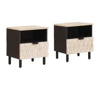 mtlskopl Set di 2 comodini moderni in legno di mango massiccio, tavolino con 2 cassetti per camera da letto, comò bianco, 40 x 33 x 46 cm