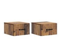 mtlskopl Set di 2 comodini sospesi da parete, effetto legno anticato, con cassetto e scomparto aperto, tavolino da parete in legno, 34,5 x 33 x 20 cm