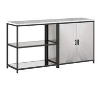mtlskopl Set di 2 contenitori da cucina in acciaio inox, 180 x 50 x 92 cm, colore argento, con 4 ripiani e 2 ante, scaffale moderno e armadio per cucina, sala da pranzo, corridoio