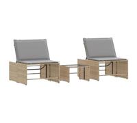 mtlskopl Set di 2 lettini da giardino modulari con tavolo beige, in polyrattan con schienale regolabile in 4 posizioni, set di mobili da giardino per terrazza e balcone