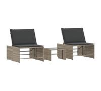 mtlskopl Set di 2 lettini da giardino modulari in polyrattan, schienale regolabile in 4 posizioni, cuscino per seduta, grigio chiaro, mobili da giardino per terrazza e esterni