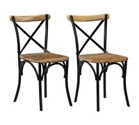 mtlskopl Set di 2 macinini a punto croce, colore nero, in legno di mango massiccio, 51 x 52 x 84 cm, look retrò, schienale aperto, telaio in acciaio, fino a 110 kg, robusto e durevole, per sala da