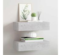mtlskopl Set di 2 mensole da parete con cassetti, 40 x 23,5 x 10 cm, grigio cemento, MDF e metallo, per chiavi, gioielli, libri, corridoio, soggiorno, bagno, cucina