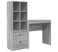mtlskopl Set di 2 scrivanie con ripiano e cassetti, colore grigio sonoma | Combinazione compatta di tavolo da lavoro e scaffale alto per il vostro studio. Molto spazio su una superficie più piccola.