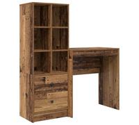 mtlskopl Set di 2 scrivanie con ripiano e cassetti, effetto legno anticato | Combinazione salvaspazio tra scrivania per computer e scaffale alto per studio. Ampio spazio grazie ai 6 scomparti.