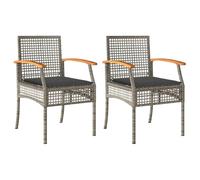 mtlskopl Set di 2 sedie da giardino, grigio e marrone, in polyrattan, in legno di acacia, 54 x 57 x 85 cm, con cuscino rimovibile, robuste sedie da terrazza per balcone, giardino, lounge