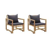 mtlskopl Set di 2 sedie da giardino in bambù con cuscino, grigio scuro, 60,5 x 65 x 71,5 cm, pieghevoli, per balcone, terrazza, giardino