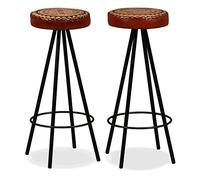 mtlskopl Set di 2 sgabelli da bar in vera pelle e tela, design industriale, robuste sedie da bar con gambe in acciaio, per cucina e bistrot, altezza della seduta 76 cm, sgabello da bancone in marrone