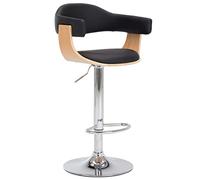 mtlskopl Set di 2 sgabelli da bar regolabili in altezza con schienale e braccioli, in legno di buco e ecopelle, in nero e marrone chiaro, moderno sgabello da bancone per cucina e bancone