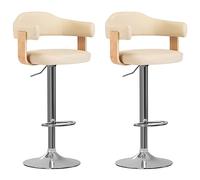 mtlskopl Set di 2 sgabelli da bar regolabili in altezza con schienale, in legno di buco e ecopelle color crema, sedia da bar girevole a 360°, per bancone della cucina, bar di casa e bistrot