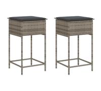 mtlskopl Set di 2 sgabelli da giardino con cuscino, 40 x 40 x 76 cm, in polyrattan grigio, struttura in acciaio, resistente ai raggi UV, con rivestimento lavabile per balcone, terrazza, giardino