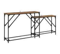 mtlskopl Set di 2 tavolini consolle effetto legno anticato, 100 x 28 x 75 cm, tavolo da corridoio stretto con struttura in metallo nero, tavolino e ripiano per soggiorno e ingresso