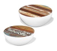 mtlskopl Set di 2 tavolini da caffè in legno antico e acciaio bianco, a forma di ciotola, 60 x 60 x 30 cm e 50 x 50 x 25 cm, in legno massello dal look moderno per soggiorno, camera da letto