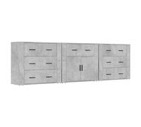 mtlskopl Set di 3 credenze in legno grigio cemento, 80 x 33 x 70 cm, moderno buffet da cucina con molto spazio per soggiorno, corridoio o camera da letto