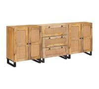 mtlskopl Set di 3 credenze Mango in legno massello, 180 x 33 x 75 cm, con 3 cassetti, design moderno, robusto e durevole, per soggiorno, corridoio, ufficio