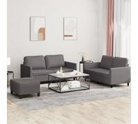 mtlskopl Set di 3 divani in ecopelle di colore grigio, 140 x 77 x 80 cm, divano a due posti con sgabello, design moderno, robusto e confortevole per soggiorno, ufficio o piccoli spazi