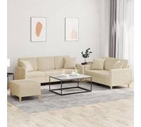 mtlskopl Set di 3 divani in tessuto color crema, 138 x 198 cm, a due posti e a tre posti, con sgabello dal design moderno, struttura in metallo, comoda imbottitura per soggiorno, cucina, ufficio