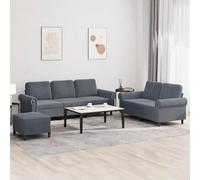 mtlskopl Set di 3 divani in velluto grigio scuro, 2/3 posti + sgabello + Recamiere, compensato metallico, compatto per piccoli spazi