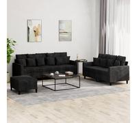 mtlskopl Set di 3 divani in velluto nero, 138 cm/198 cm, con sgabello e cuscino, comodo divano a due posti e tre posti, per soggiorno, camera dei ragazzi, piccoli spazi