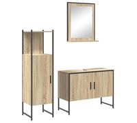 mtlskopl Set di 3 mobili da bagno con specchio, in legno marrone, 33 x 33 x 120,5 cm, design moderno e risparmio di spazio per piccoli bagni e WC degli ospiti
