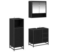 mtlskopl Set di 3 mobili da bagno, effetto rovere, colore nero, 35 x 37,5 x 100 cm, design moderno con lavabo e specchio, durevole e risparmio di spazio per piccoli bagni