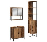 mtlskopl Set di 3 mobili da bagno, in legno marrone, 60 x 30 cm, con cassetta a specchio e armadietto, altezza 185,5 cm, design moderno per piccoli bagni