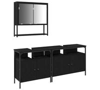 mtlskopl Set di 3 mobili da bagno, in legno nero, 80 cm, mobiletto a specchio, design moderno, durevole, risparmio di spazio, montaggio a parete per piccoli bagni e servizi igienici per ospiti